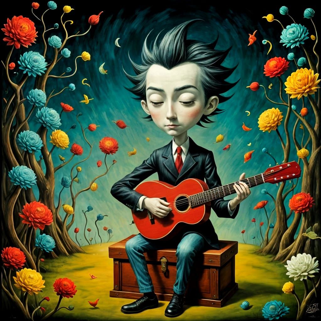 Guitarist in Vibrant Abstract Musical Fusion