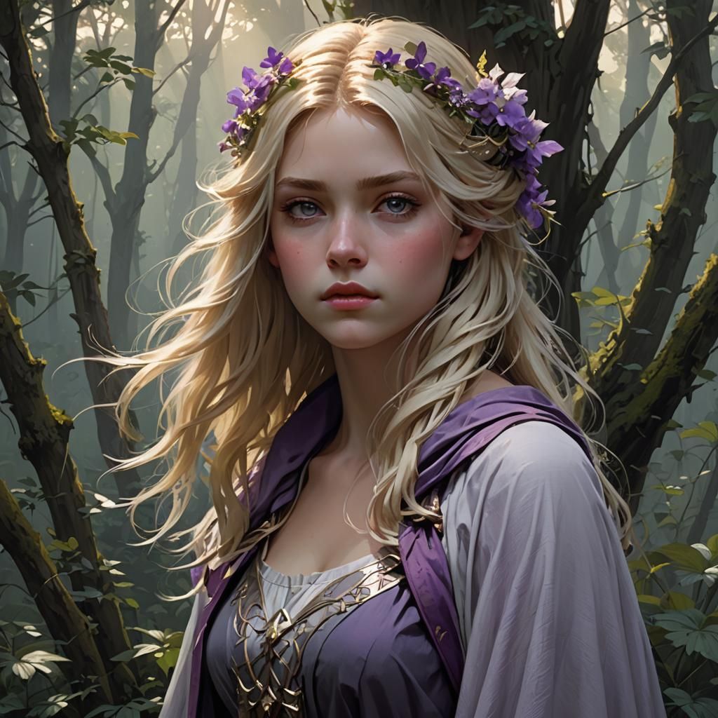 Pretty blonde girl in the forest