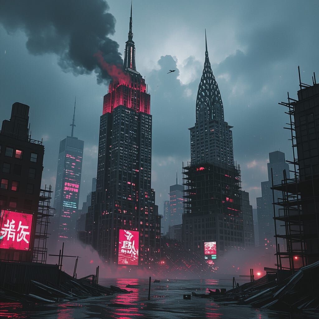 Cyberpunk Slums on Submerged City Ruins