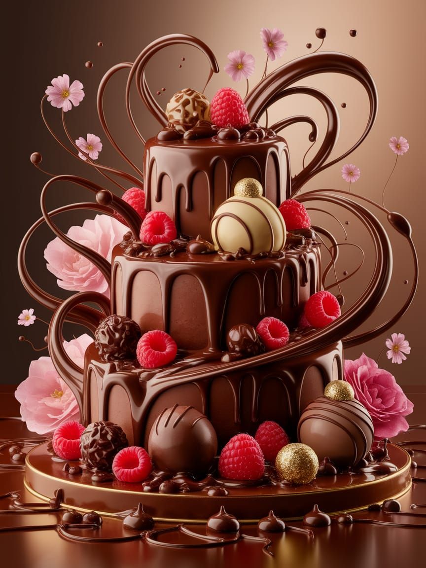 Luxurious Chocolate Dessert Still Life in Digital Painting