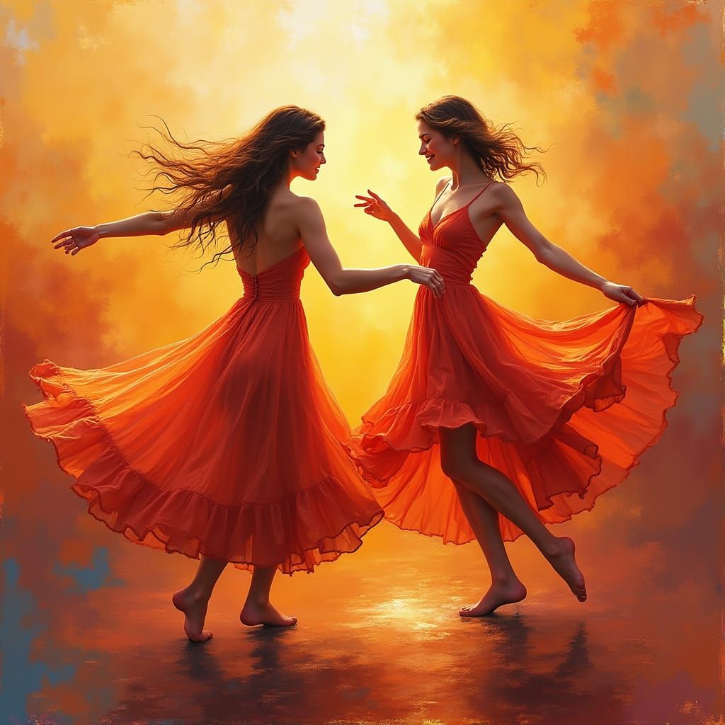 Lively Dancers in Acrylic Paint Pour Style