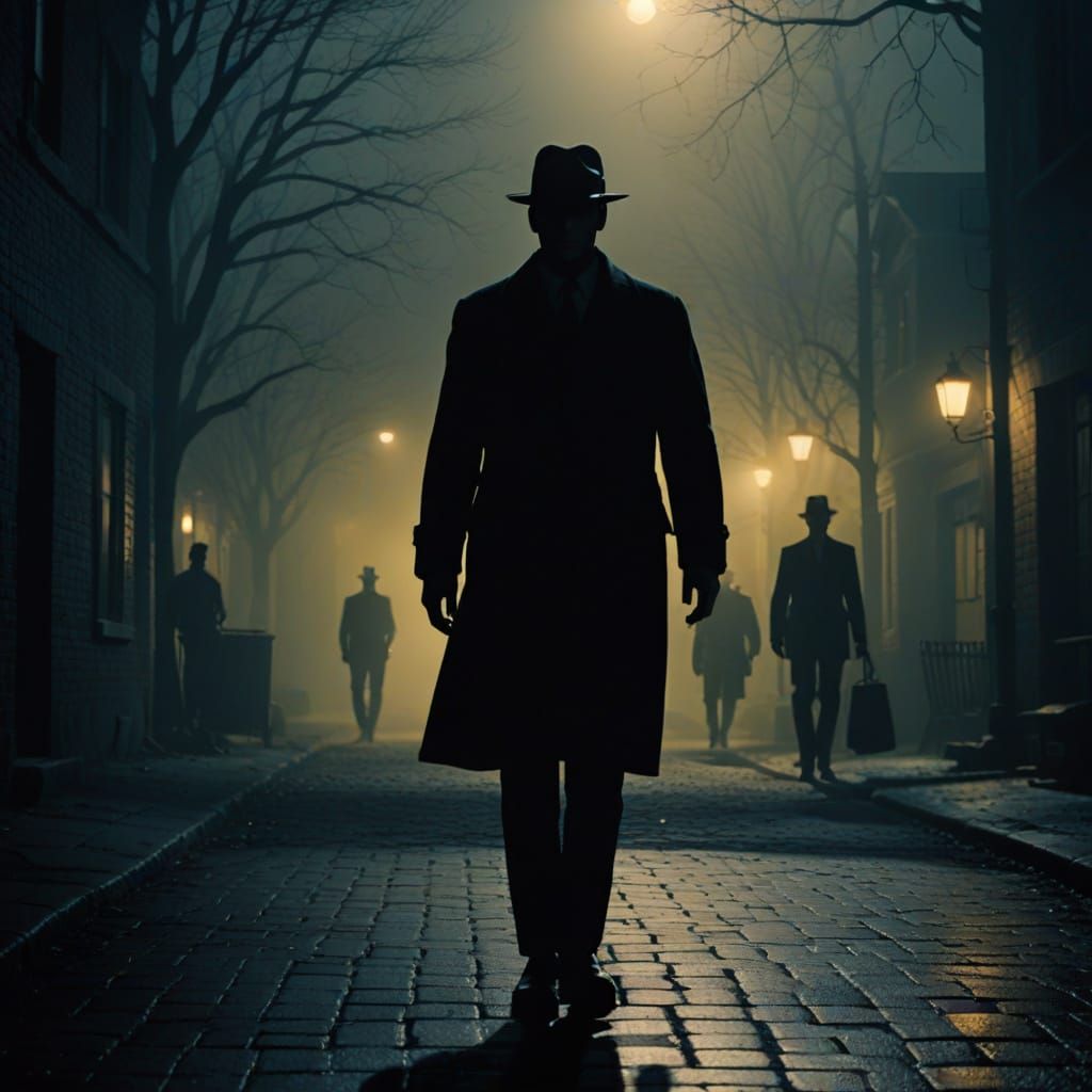Film Noir: Smiling Man, Ominous Figure in Fog