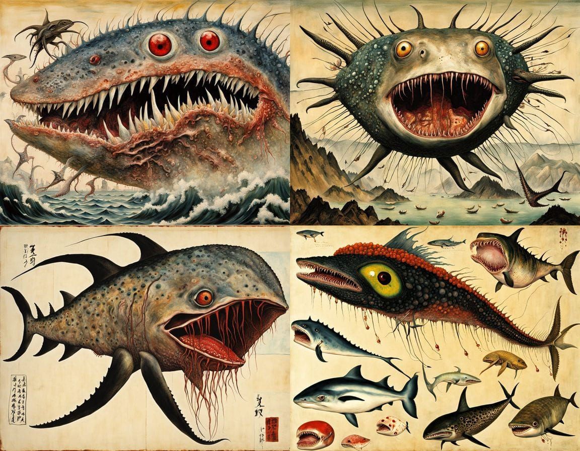 Surreal Mutant Animal Fusion in Japanese Art Style