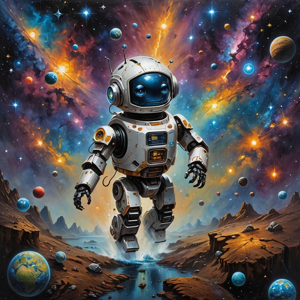 Adorable Robot Hatches on Cosmic River of Stars