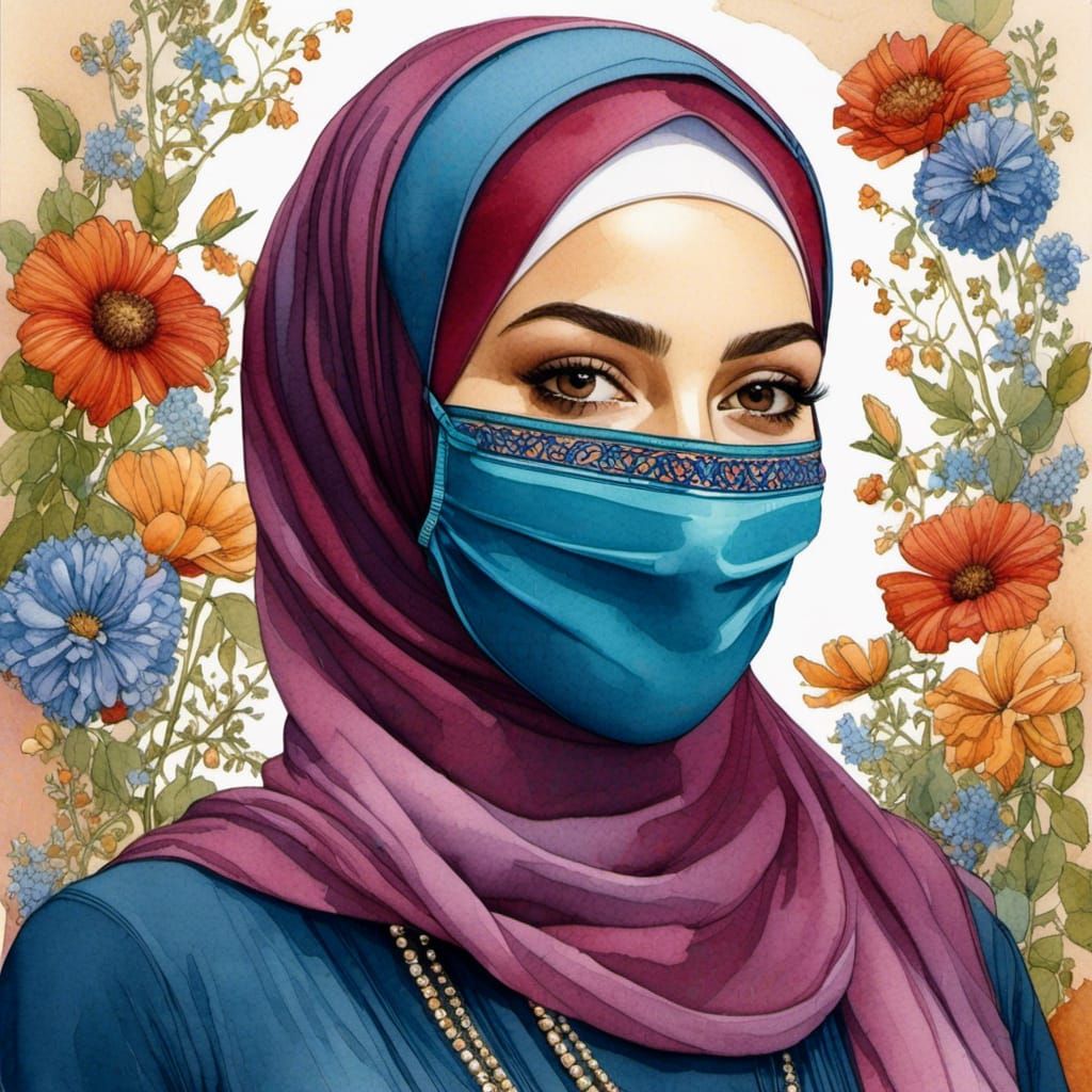 Beautiful Hijabi Student Portrait with Floral Background