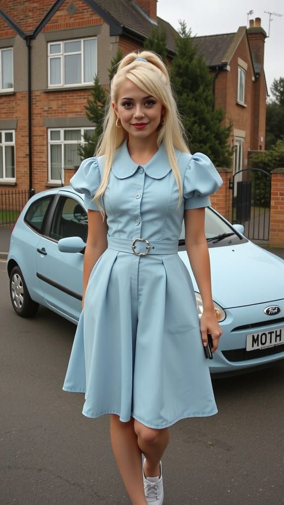 Gothic Cinderella by Blue Car in Countryside