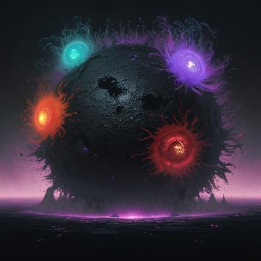 Explosive Puffs: Iridescent Creatures in Neon Aura