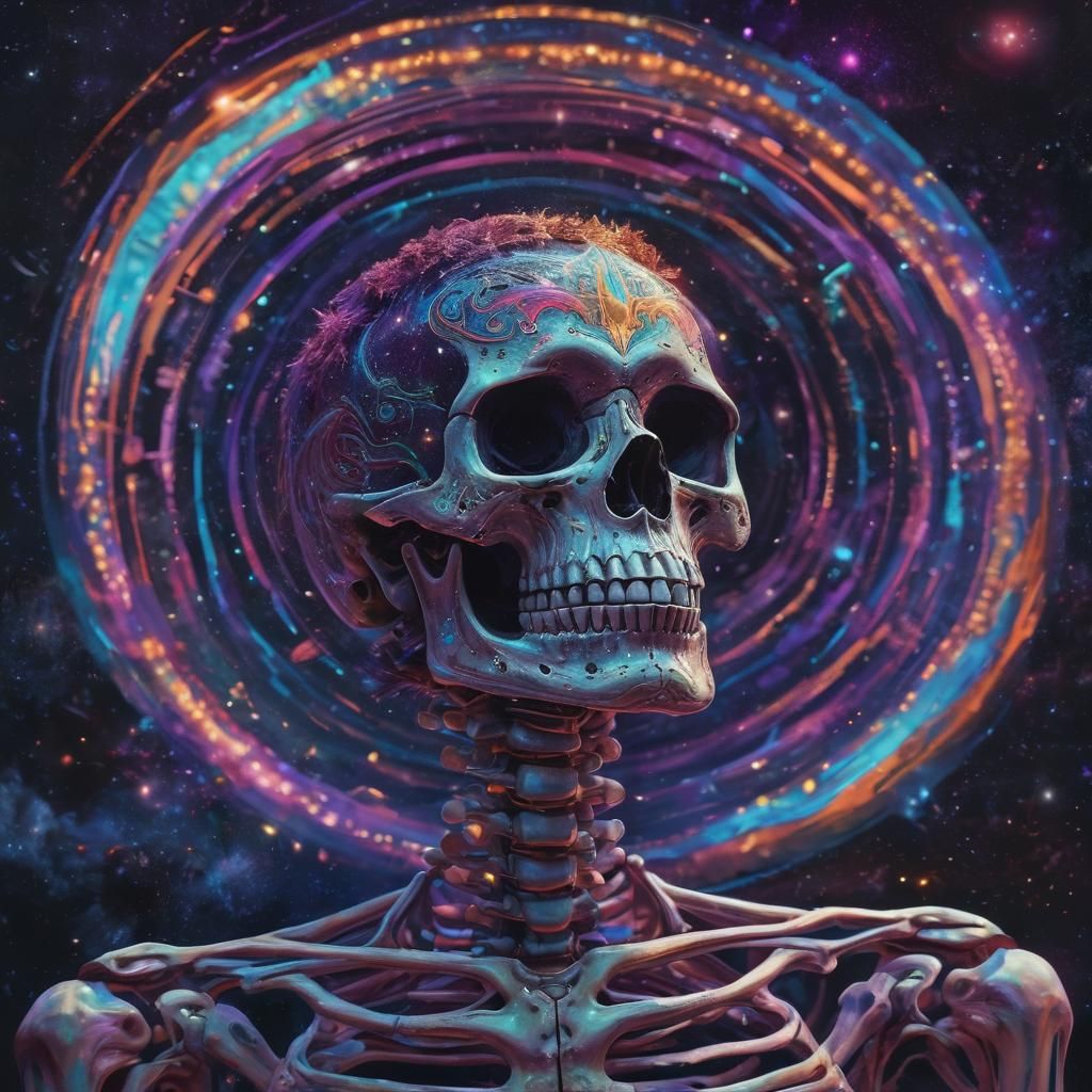 Cosmic Skeleton Floating in Space: Holographic Astral Art