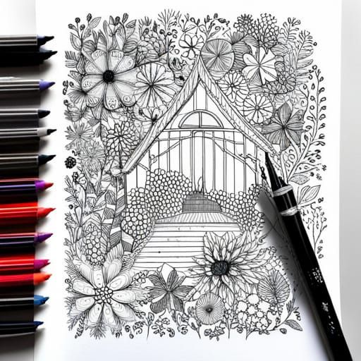 Secret Garden Flowers and Leaves in Doodle Style