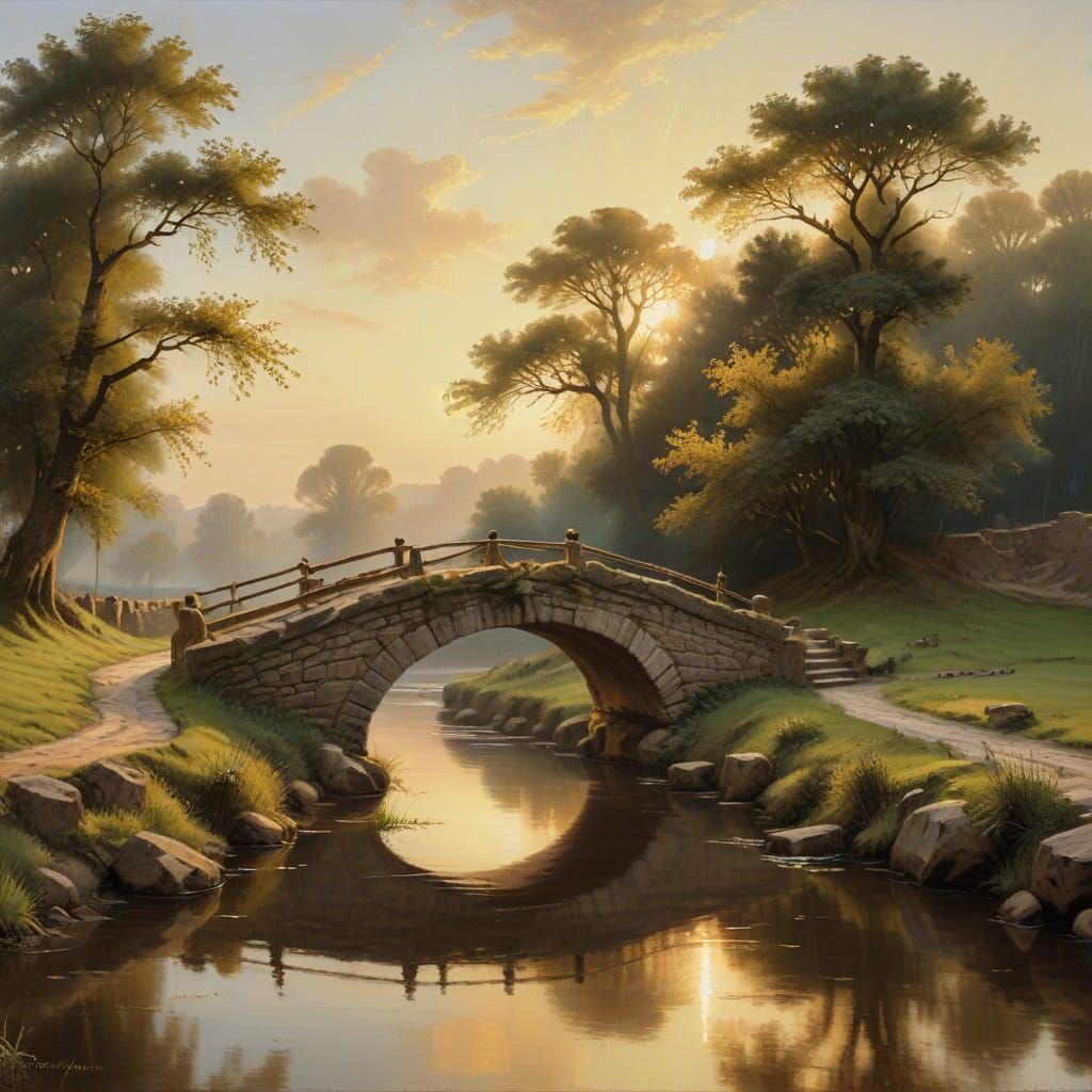 Stone Bridge Landscape in Baroque Style
