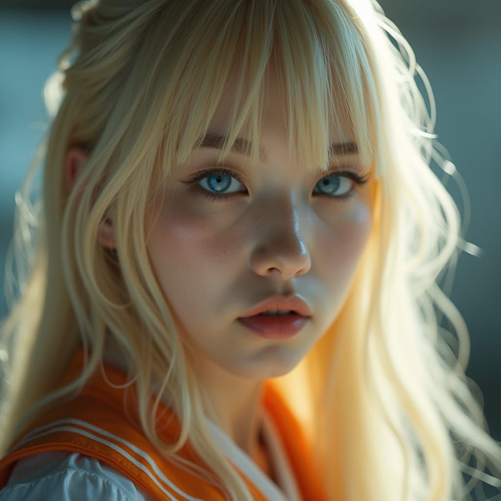 Elegant Japanese Schoolgirl in Cinematic Film Still