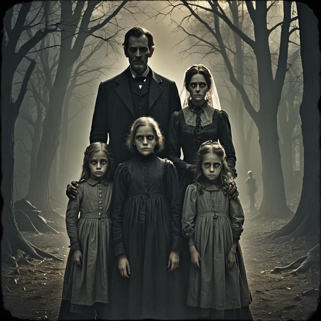 Eerie Victorian Family Portrait in Dark Fantasy Style