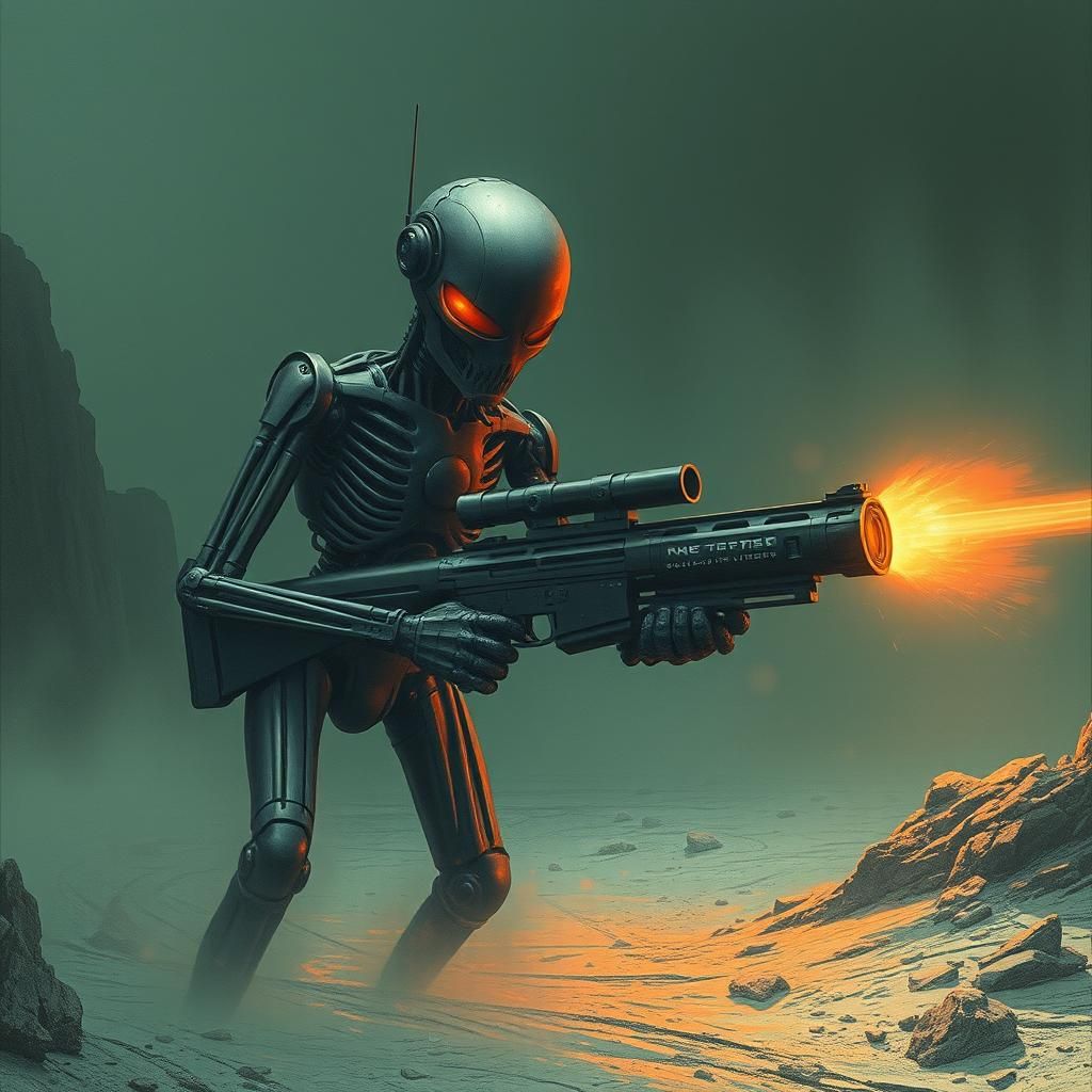 Dystopian Gothic Terminator in Beksinski Style