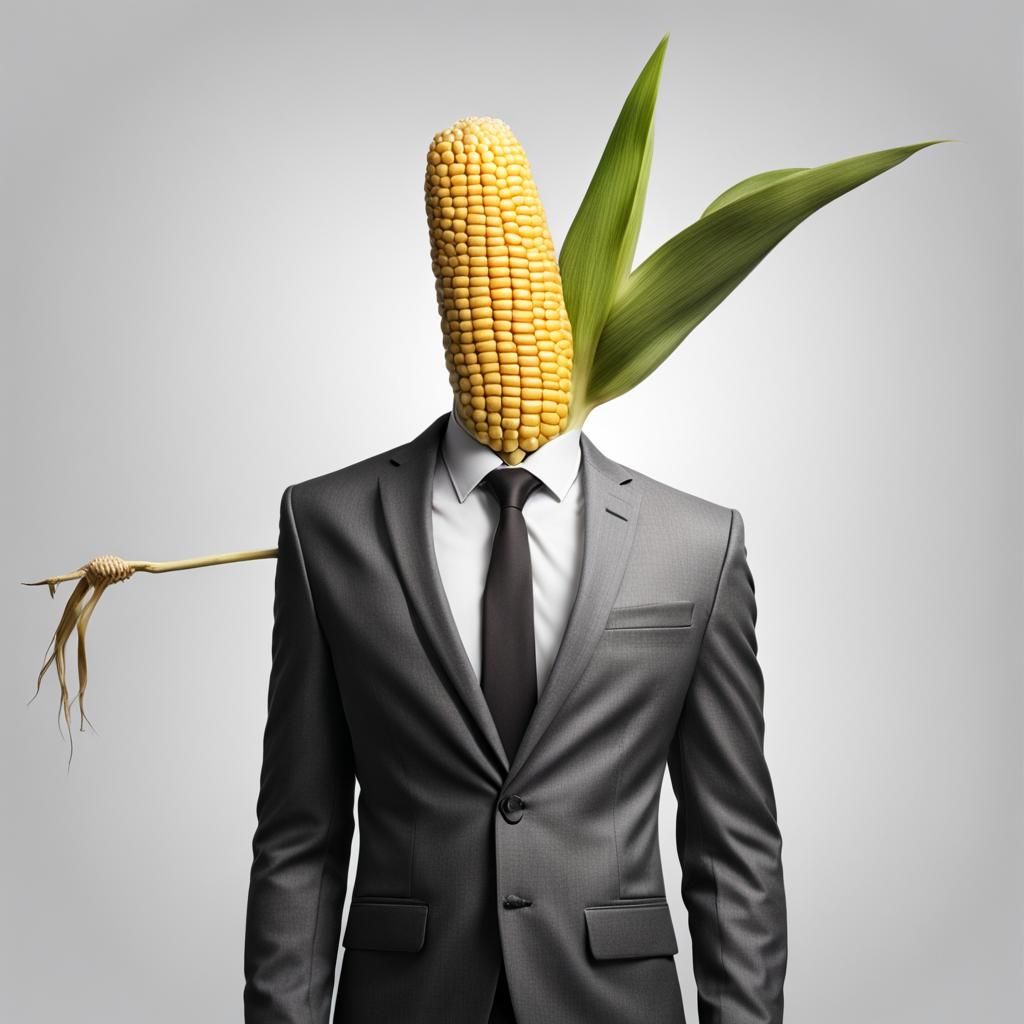 Surreal Corn Stalk Man in Business Suit