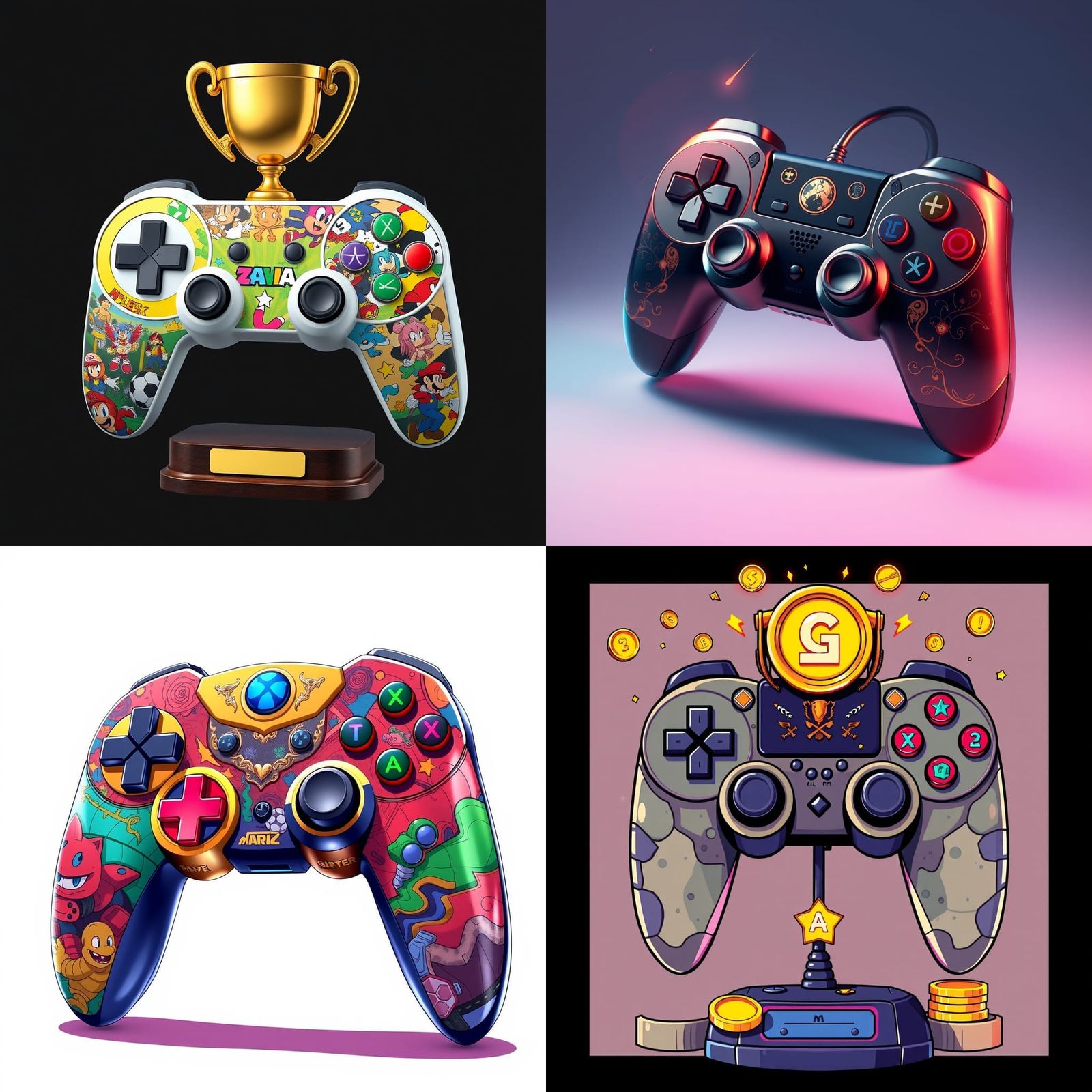 Anime-Style Gamer Trophy with Retro Game Elements