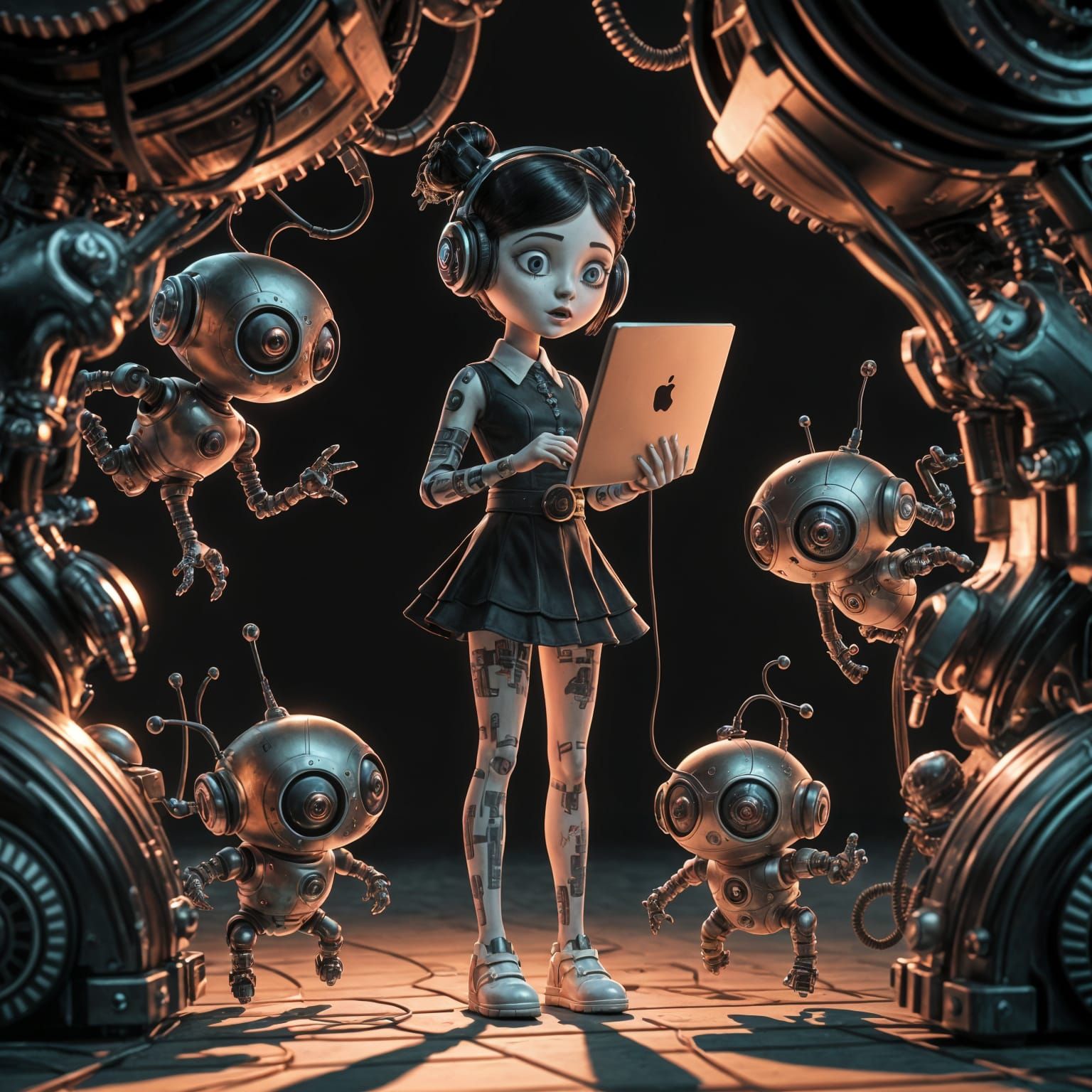 Steampunk Cybernetic Wednesday Addams in Dark Mechanical Sci...
