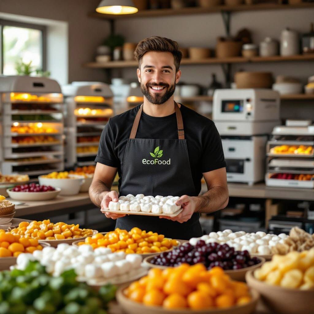 EcoFood Apron Amidst Drying Equipment and Marshmallows