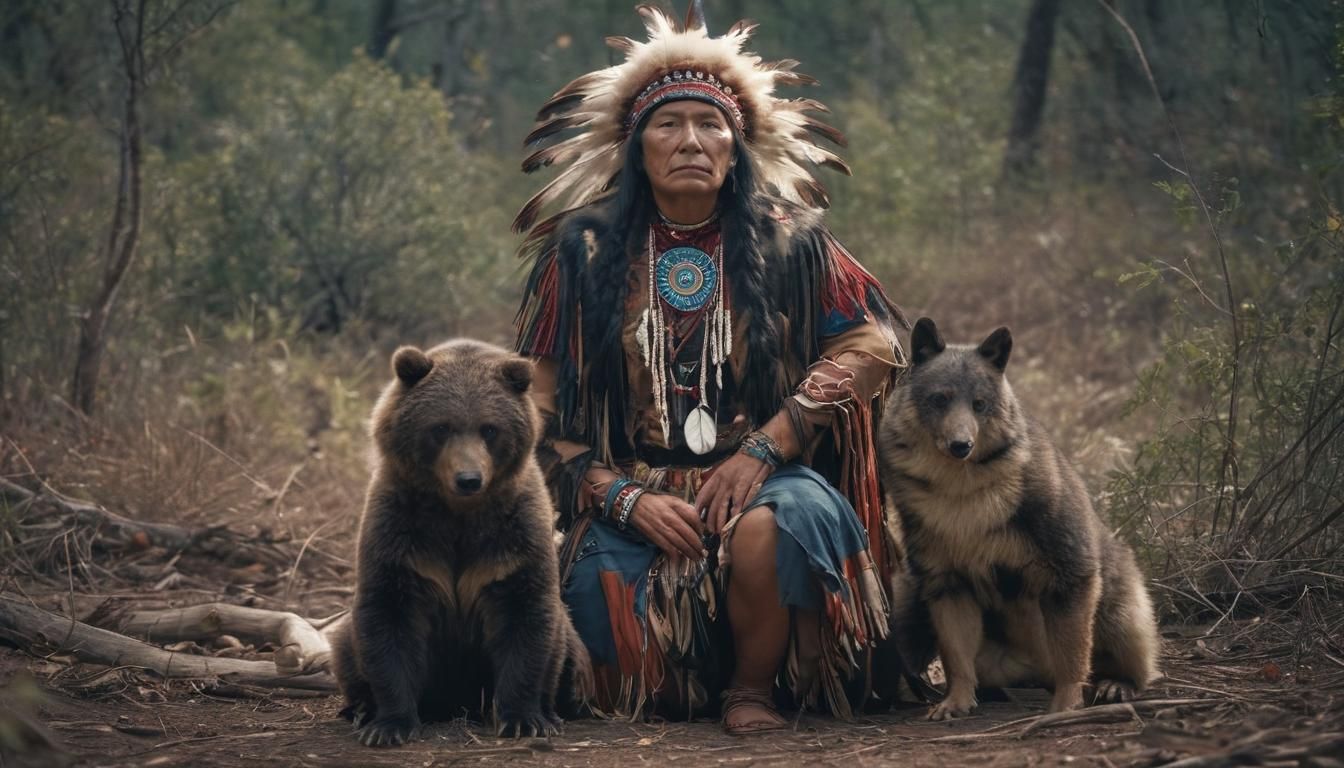 Native American Shaman and Enchanted Bear