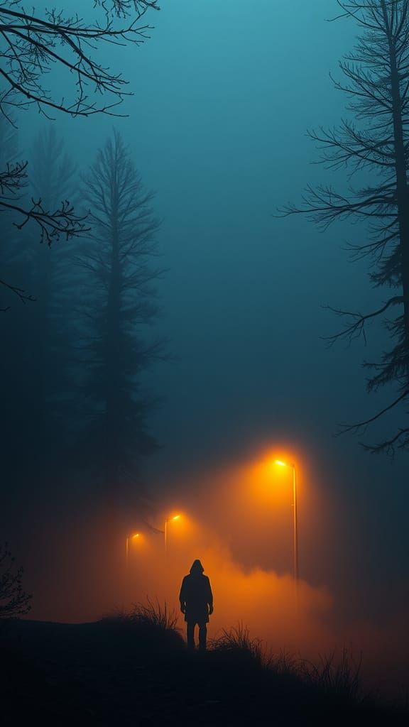 Ethereal Figure in Foggy Forest: Digital Matte Painting