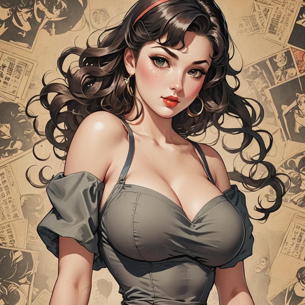 Anime Pin-Up Woman for iPhone Wallpaper