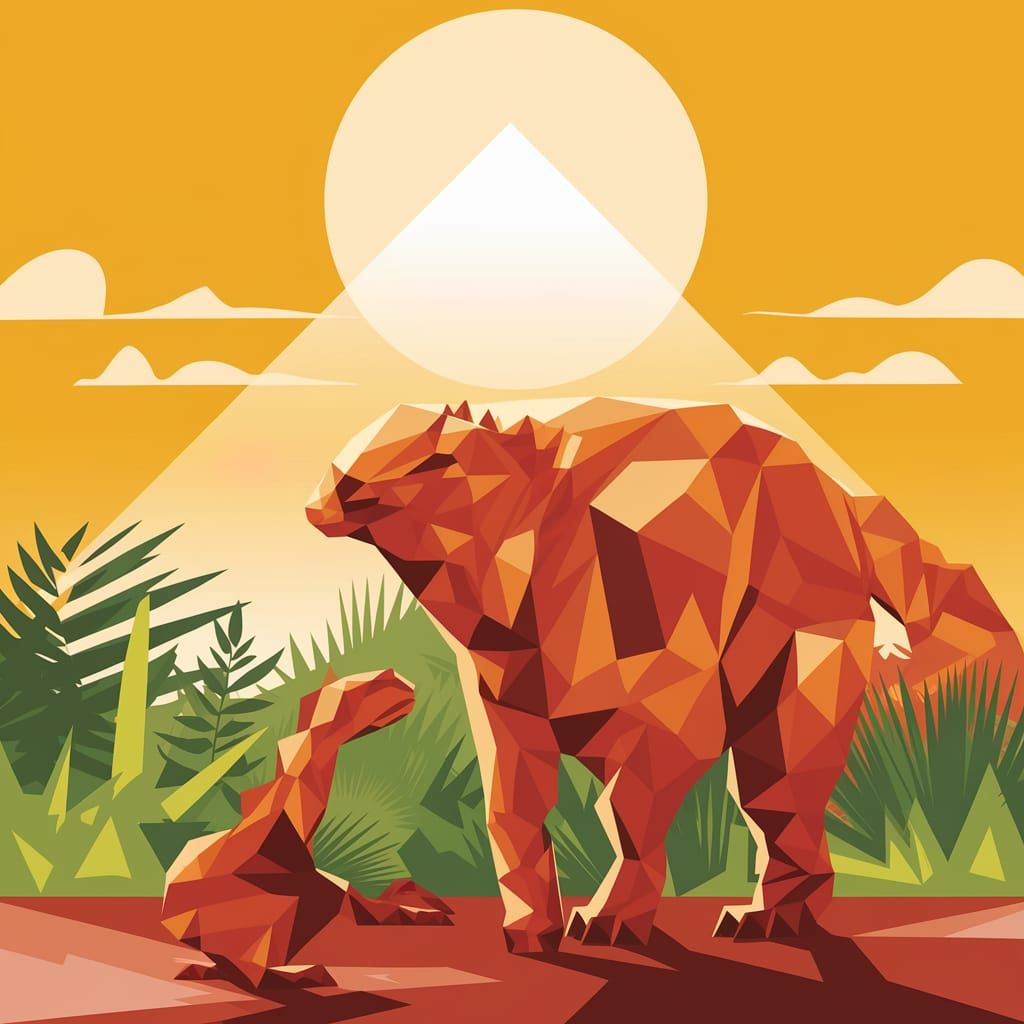 Ultraminimal Prehistoric Concept Art in Yellow and Orange