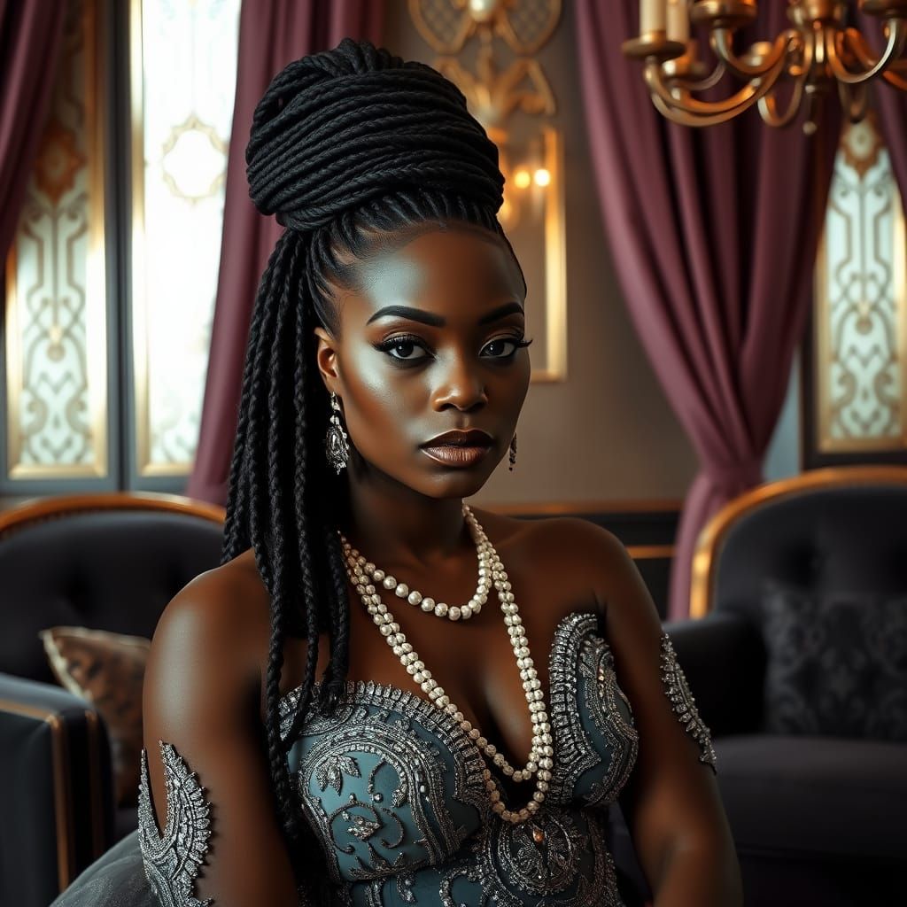 Elegant Black Woman in Opulent Art Deco Parlor