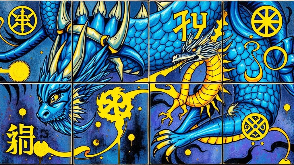 Dragon and Shinigami in Vibrant Airbrush Fusion Style