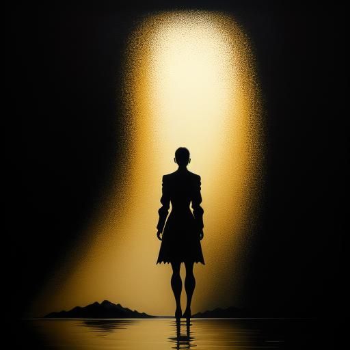 Mystical Figure at Dreamlike Lake: Surreal Oil Painting