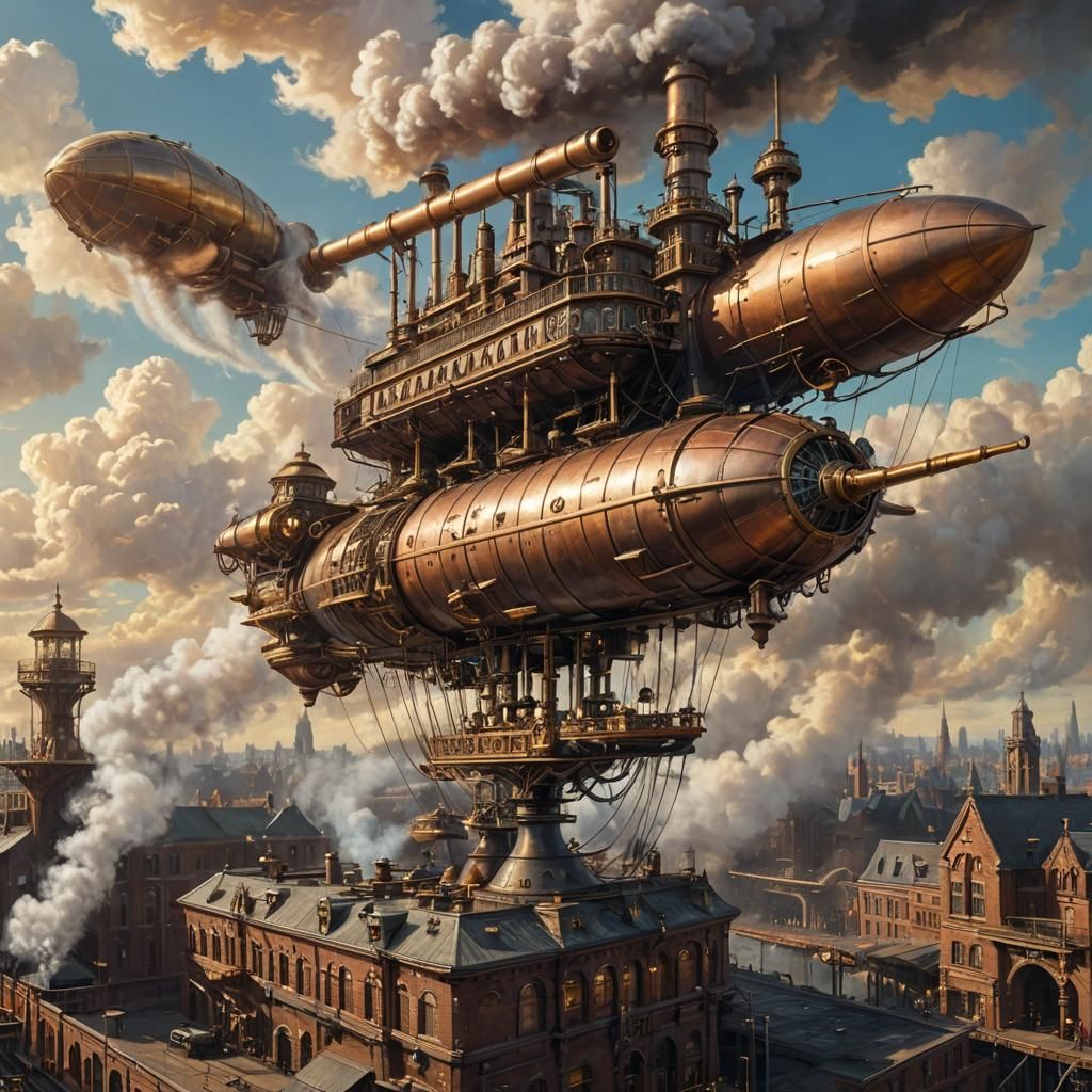 Steampunk Airship Docks at Victorian Station