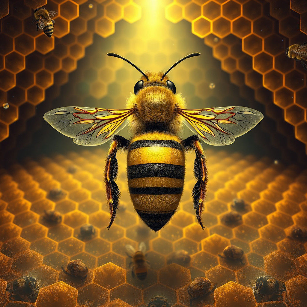 Queen Bee in Hive, Sci-Fi Illustration