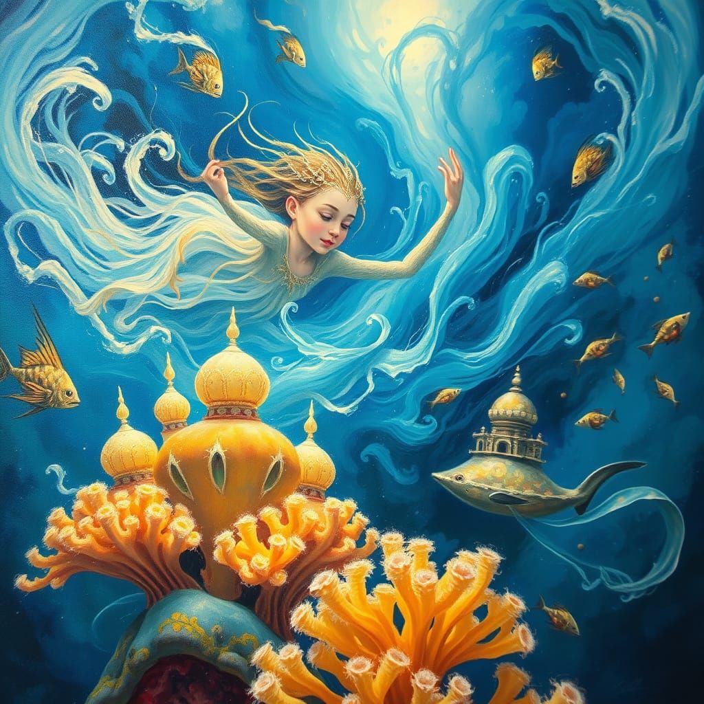Mystical Underwater Spirit Drifting in Turquoise Sea