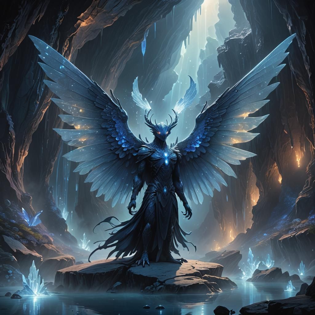 Mystical Blue Creature in Sapphire Cave: Matte Painting