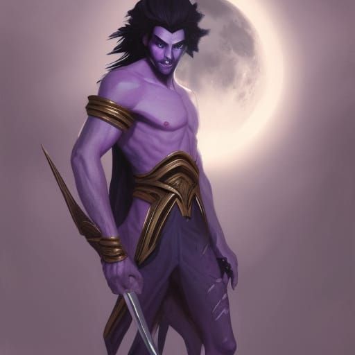 Moon Elf Swordsman with Bluish Skin