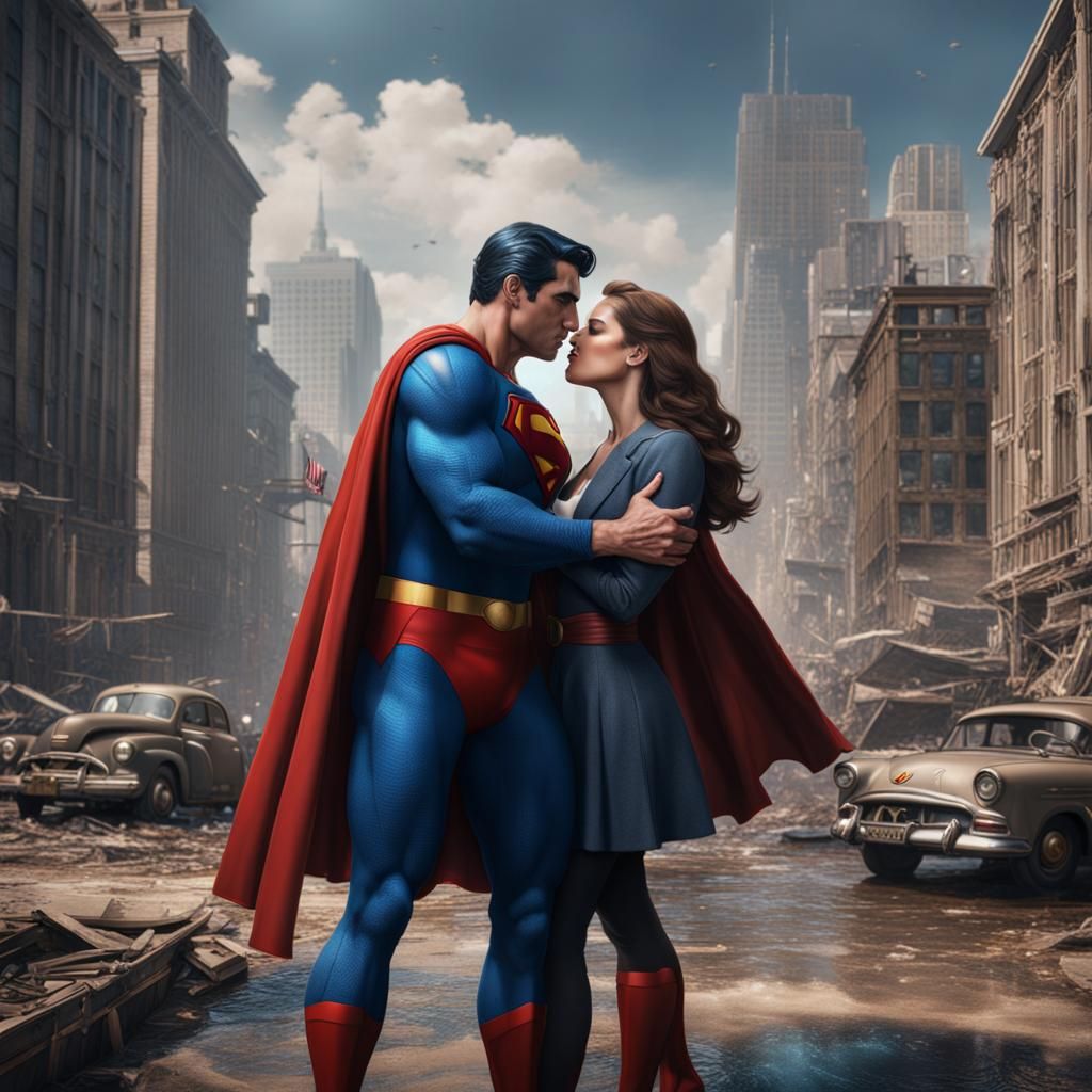 Lois Lane Kisses Superman: Detailed Matte Painting