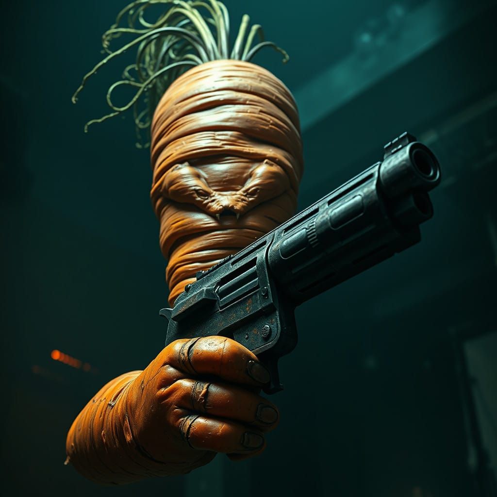 Oversized Malevolent Carrot Wields Industrial Gun in Cinemat...