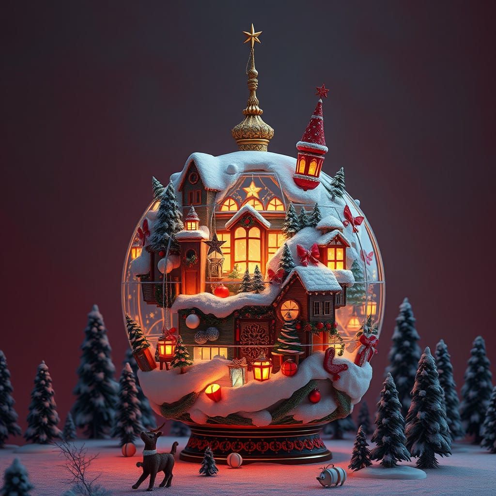 Surreal Christmas Globe in Fantasy Concept Art Style