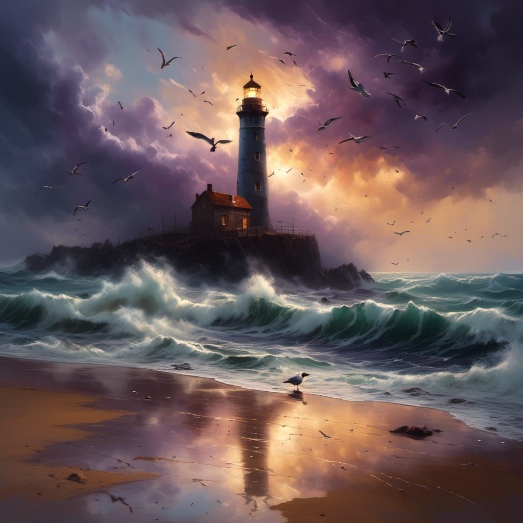 Seaside Storm with Golden Hour Light