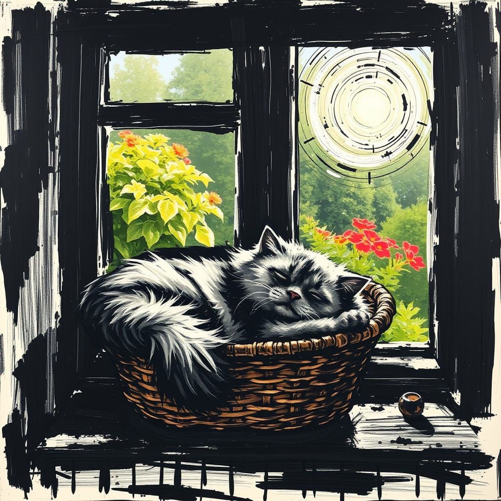 Persian Cat Nap in Expressive Action Painting Style