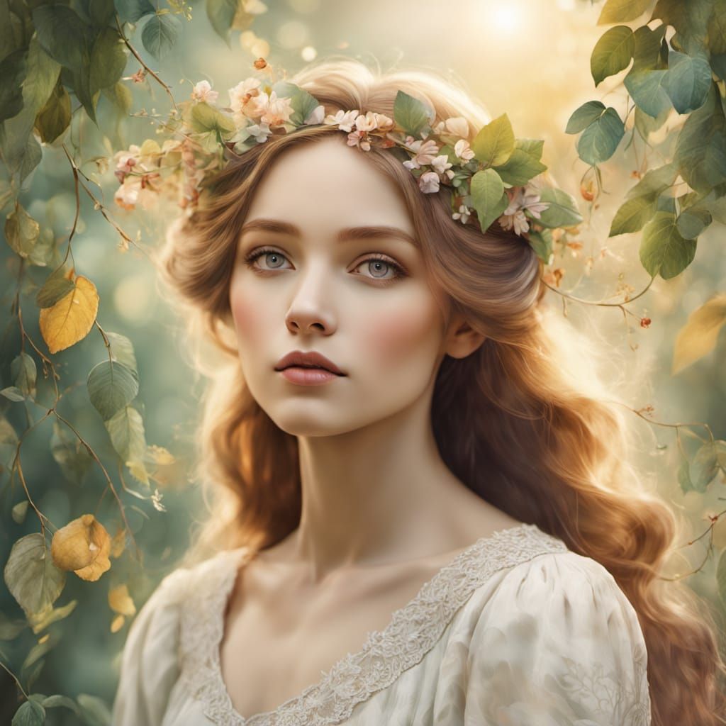 Whimsical Watercolor Fantasy Lady in Nature