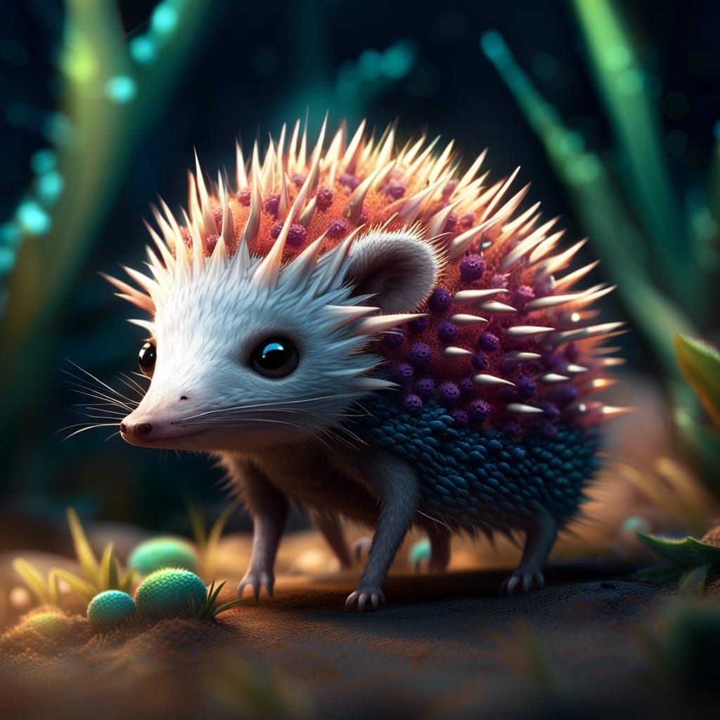 Adorable Spiny Tenrec Digital Bioluminescent Masterpiece