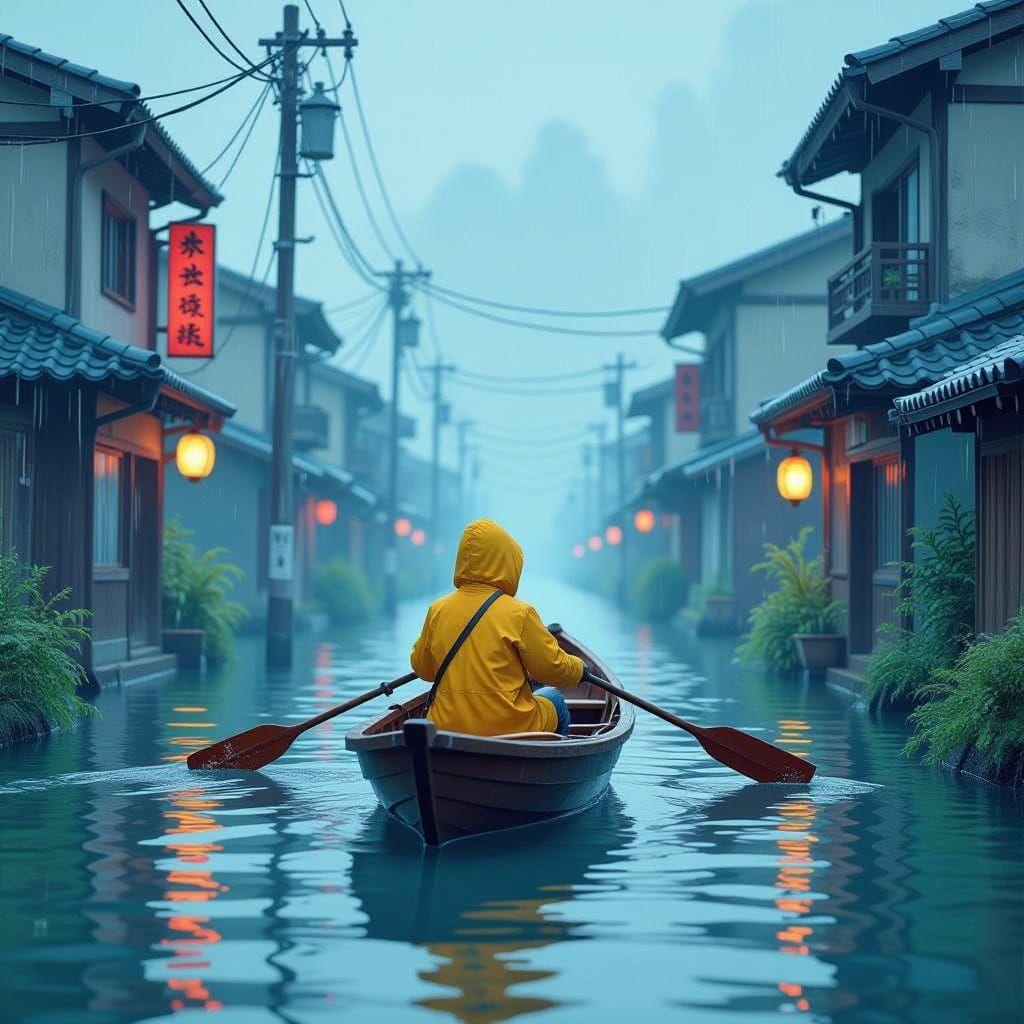 Flooded Cityscape in Dreamlike Style