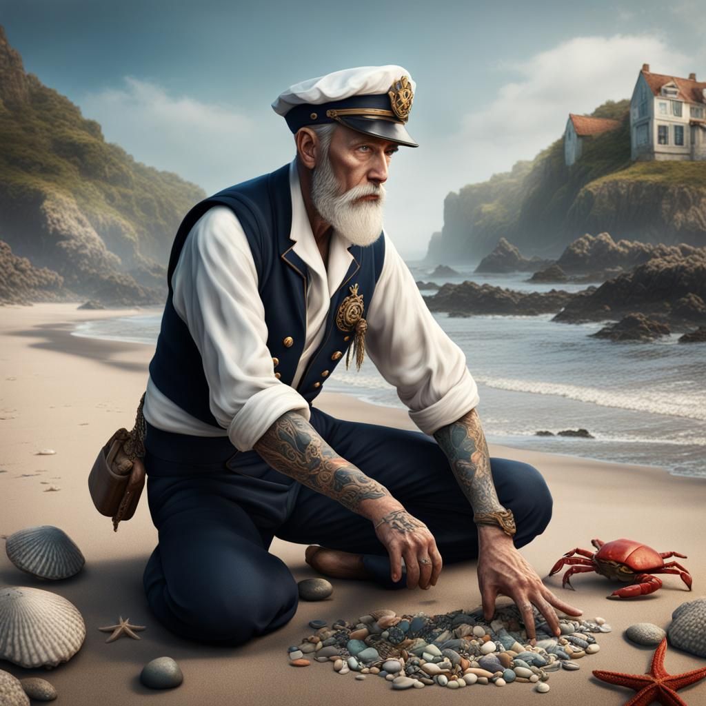 Old Fashioned Sailor on the Seashore: Detailed Matte Paintin...