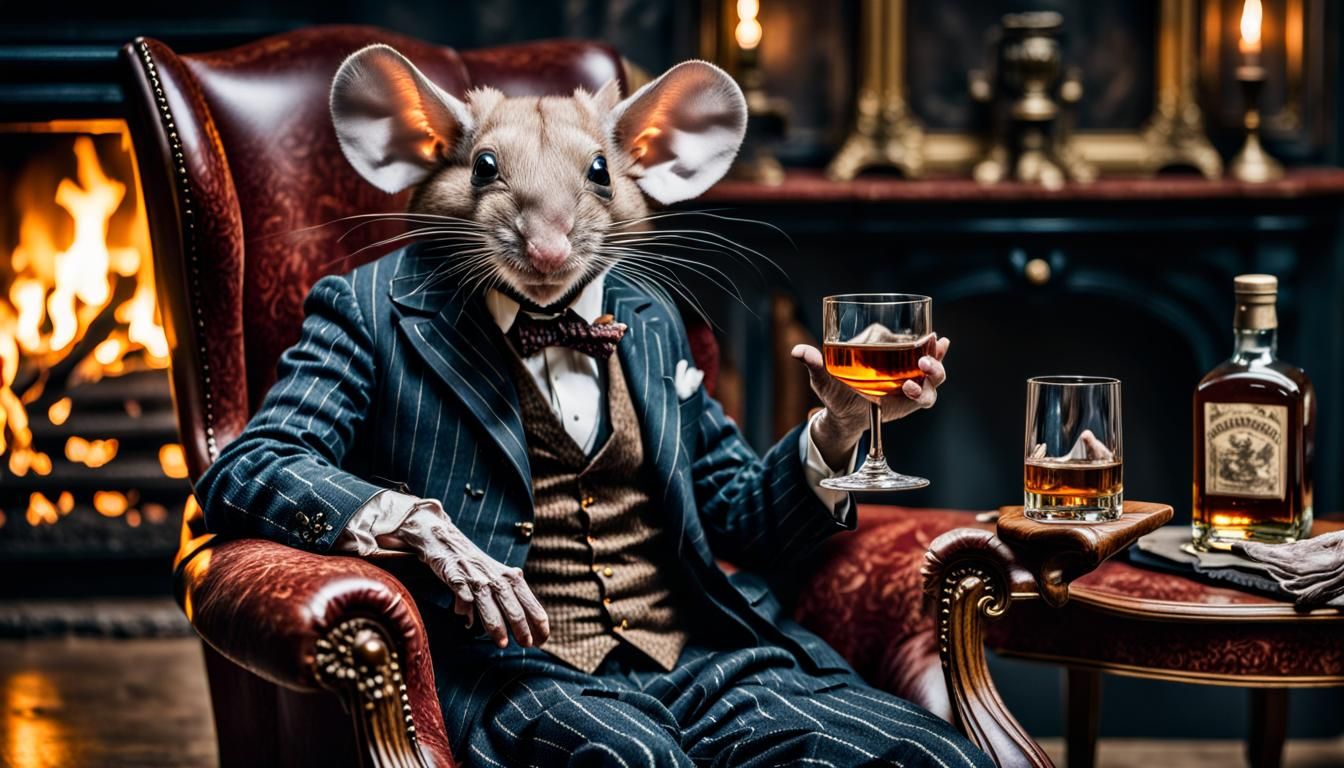 Gentleman Mice Enjoying Whiskey by Fireplace, 1920s Photo