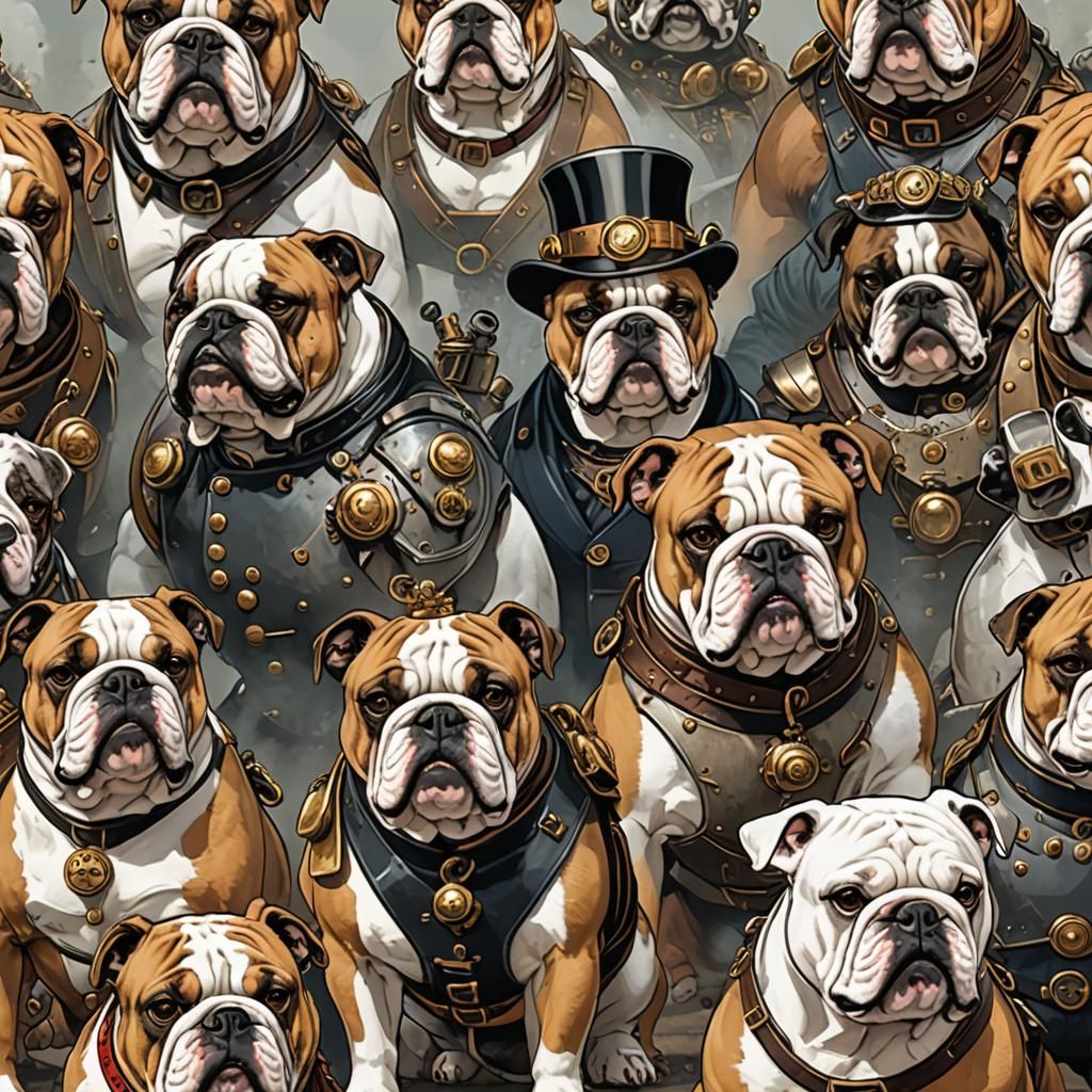 Steampunk Bulldog Squad in Comic Book Style