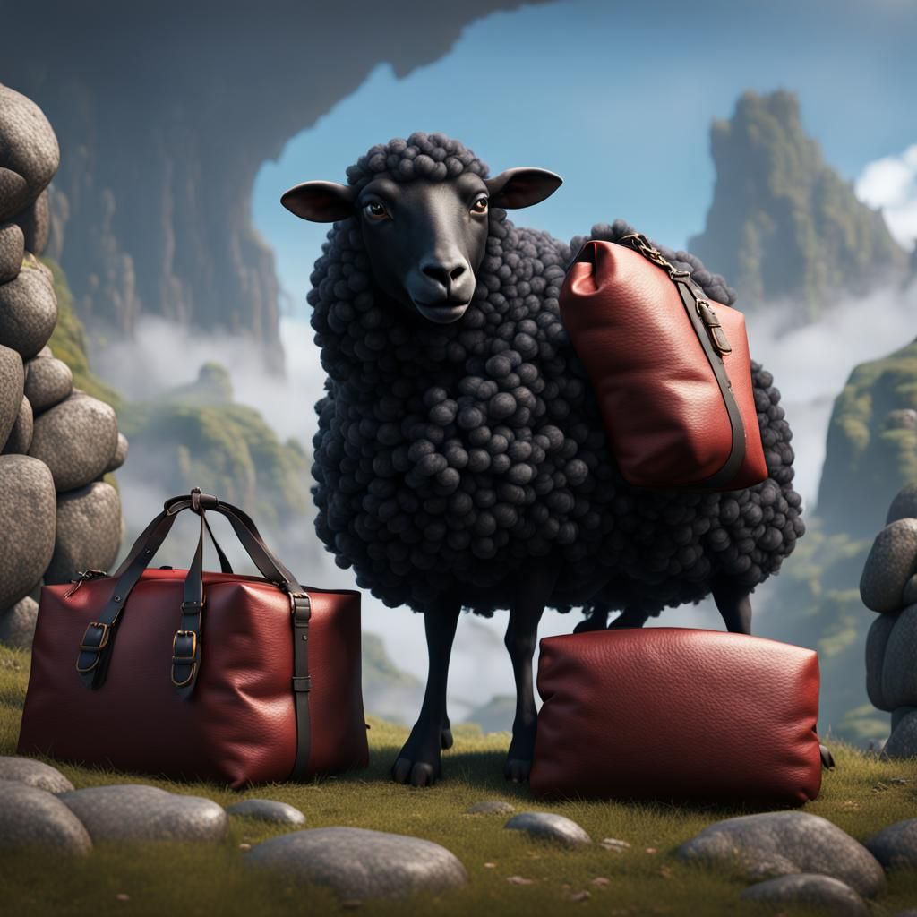 Black Sheep with Three Bags: Detailed Matte Painting