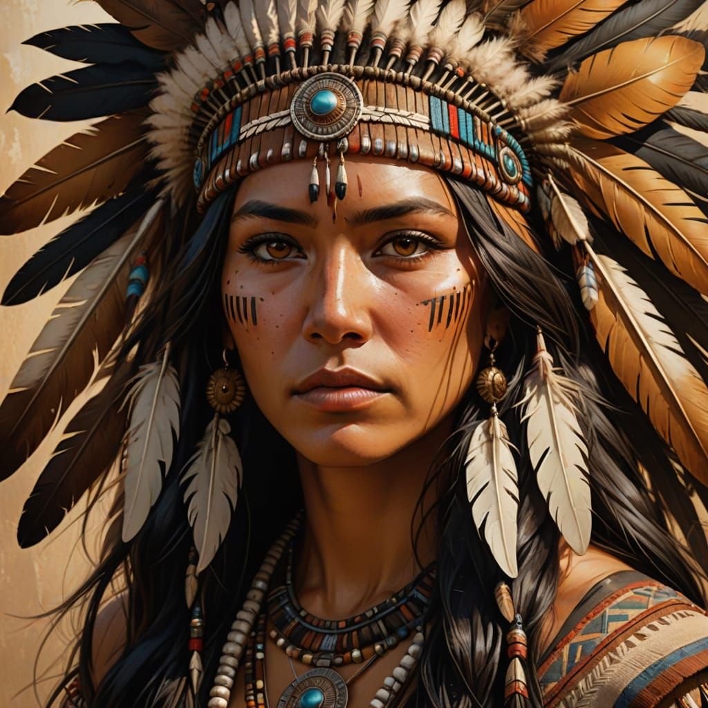 Native American Woman in Elegant Headdress