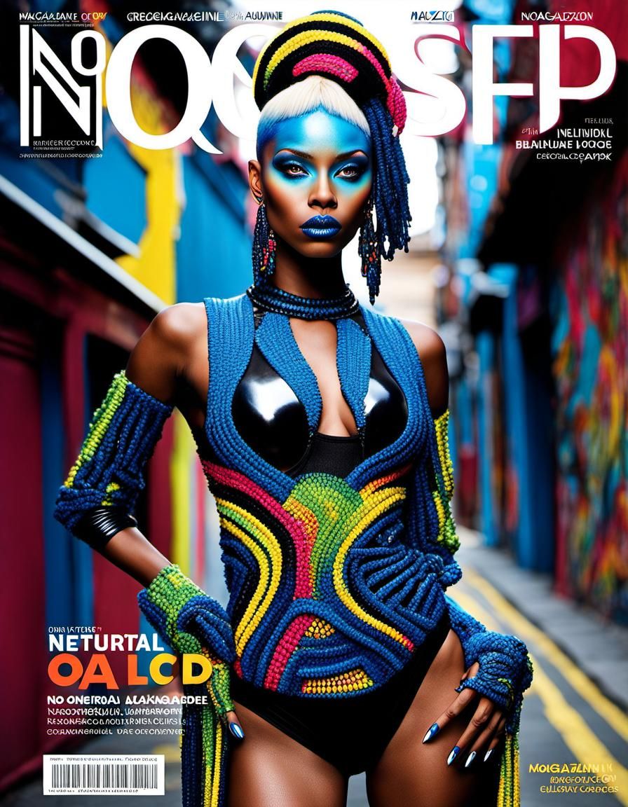 Alien Haute Couture Magazine Cover: Glitzy, Neon Fashion