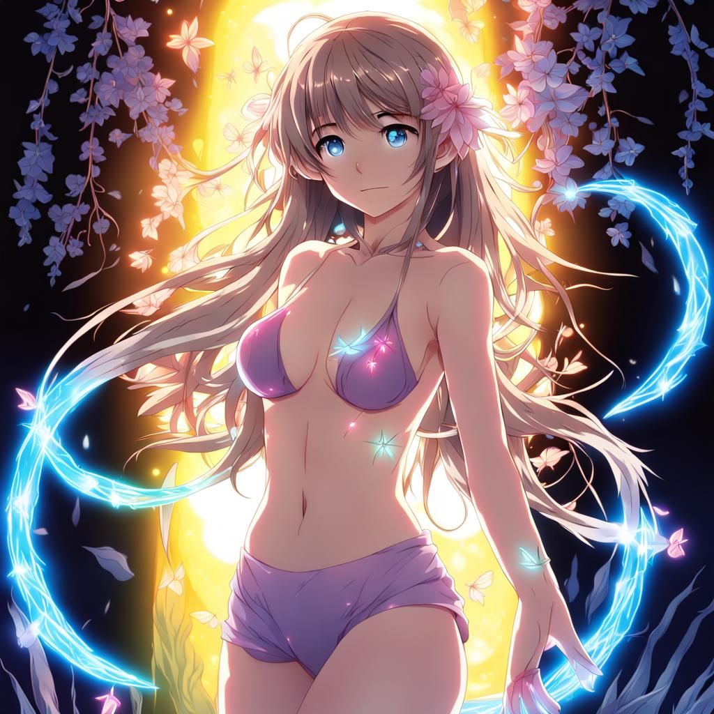 Summer Princess in Neon Bioluminescence: Anime Style