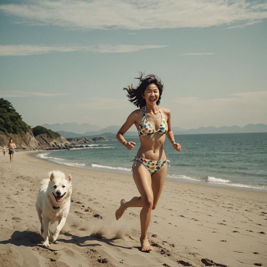 Retro Summer: Woman on Beach in 70s Style