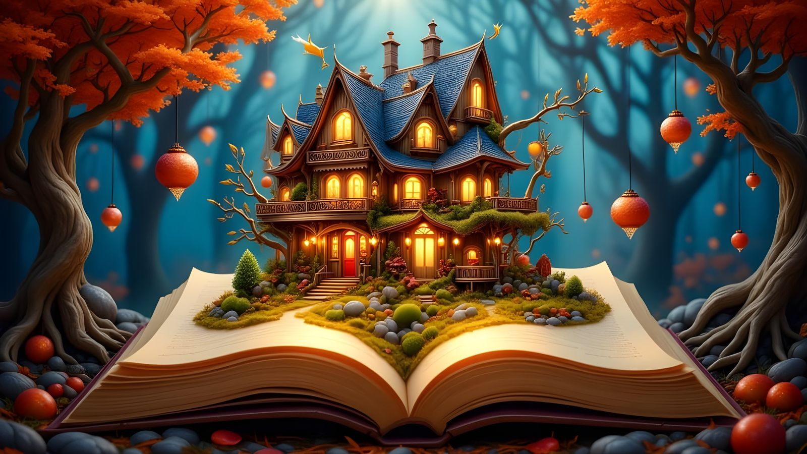 Ethereal Enchanted Cafe Above Autumn Garden